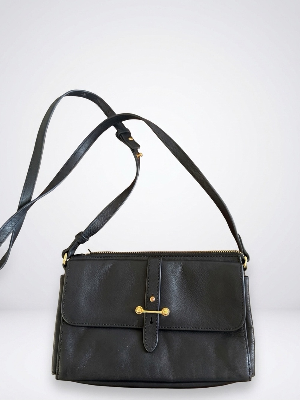 Vince Camuto Black Leather Crossbody Shoulder Bag Gold Medallion